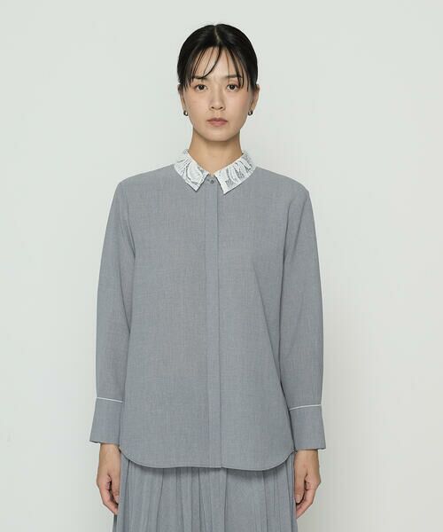 COMME CA PLATINUM / コムサ・プラチナ シャツ・ブラウス | ドライシャンブレー レース襟付きシャツ | 詳細4