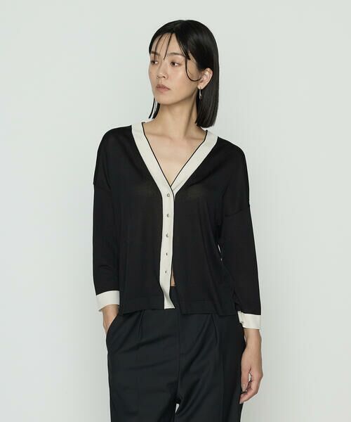 COMME CA PLATINUM / コムサ・プラチナ カーディガン・ボレロ | シルキー天竺ニット バイカラーカーディガン | 詳細3