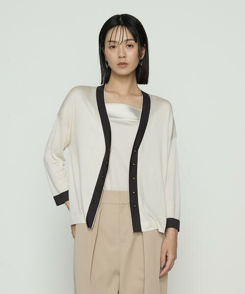 COMME CA PLATINUM / コムサ・プラチナ カーディガン・ボレロ | シルキー天竺ニット バイカラーカーディガン | 詳細9