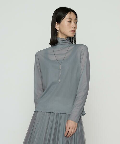 COMME CA PLATINUM / コムサ・プラチナ カットソー | ソフトチュール×ウーリー分繊トリコット広巾 プルオーバー(29:チャコール×ミント)