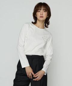 COMME CA PLATINUM / コムサ・プラチナ Tシャツ | スーピマバイオシルスムース ビジュー刺繍Tシャツ