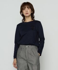COMME CA PLATINUM / コムサ・プラチナ Tシャツ | スーピマバイオシルスムース ビジュー刺繍Tシャツ