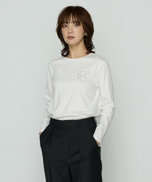 COMME CA PLATINUM / コムサ・プラチナ Tシャツ | スーピマバイオシルスムース ビジュー刺繍Tシャツ | 詳細3