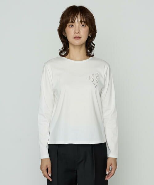 COMME CA PLATINUM / コムサ・プラチナ Tシャツ | スーピマバイオシルスムース ビジュー刺繍Tシャツ | 詳細4