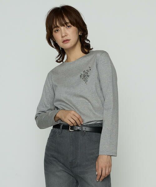 COMME CA PLATINUM/コムサ・プラチナ スーピマバイオシルスムース ビジュー刺繍Tシャツ 04:グレー 11号 COMME CA PLATINUM/コムサ・プラチナ スーピマバイオシルスムース ビジュー刺繍Tシャツ 04:グレー 11号