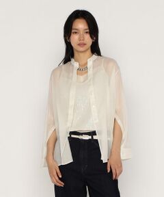 COMME CA PLATINUM / コムサ・プラチナ シャツ・ブラウス | シルクコットンサテンオーガンジー バンドカラーシャツ