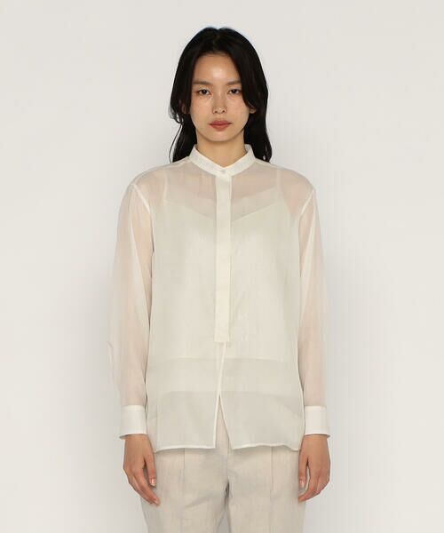 COMME CA PLATINUM / コムサ・プラチナ シャツ・ブラウス | シルクコットンサテンオーガンジー バンドカラーシャツ | 詳細10