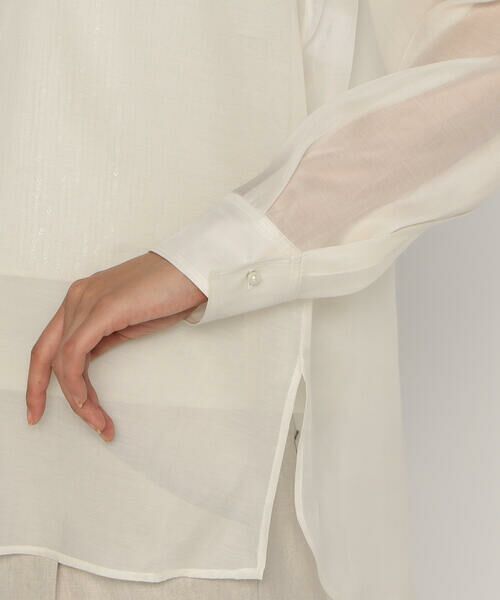 COMME CA PLATINUM / コムサ・プラチナ シャツ・ブラウス | シルクコットンサテンオーガンジー バンドカラーシャツ | 詳細14