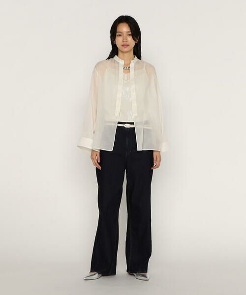 COMME CA PLATINUM / コムサ・プラチナ シャツ・ブラウス | シルクコットンサテンオーガンジー バンドカラーシャツ | 詳細3