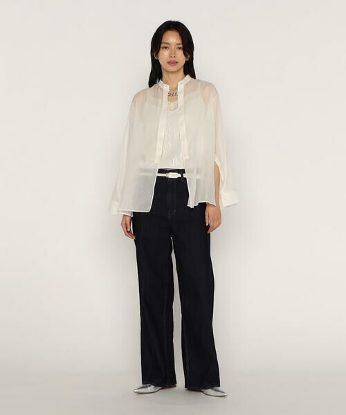 COMME CA PLATINUM / コムサ・プラチナ シャツ・ブラウス | シルクコットンサテンオーガンジー バンドカラーシャツ | 詳細4