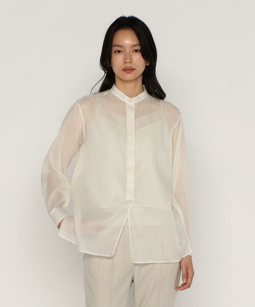COMME CA PLATINUM / コムサ・プラチナ シャツ・ブラウス | シルクコットンサテンオーガンジー バンドカラーシャツ | 詳細7