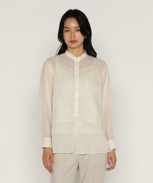 COMME CA PLATINUM / コムサ・プラチナ シャツ・ブラウス | シルクコットンサテンオーガンジー バンドカラーシャツ | 詳細8