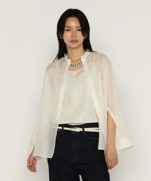 COMME CA PLATINUM / コムサ・プラチナ シャツ・ブラウス | シルクコットンサテンオーガンジー バンドカラーシャツ | 詳細9