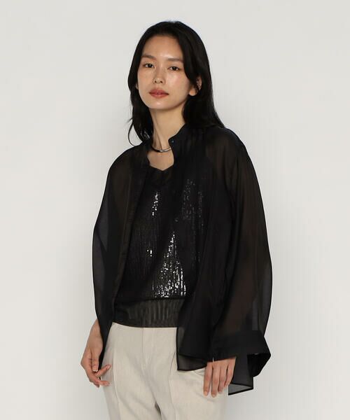 COMME CA PLATINUM / コムサ・プラチナ シャツ・ブラウス | シルクコットンサテンオーガンジー バンドカラーシャツ | 詳細24