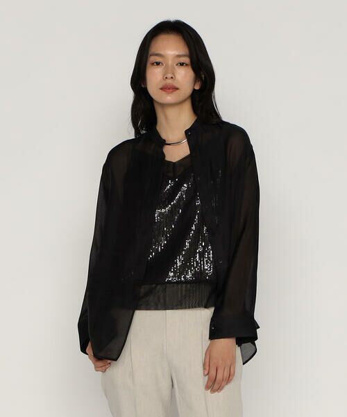 COMME CA PLATINUM / コムサ・プラチナ シャツ・ブラウス | シルクコットンサテンオーガンジー バンドカラーシャツ | 詳細25