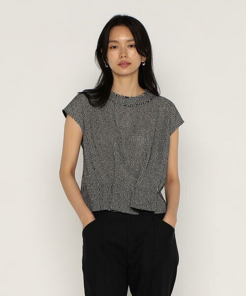 COMME CA PLATINUM / コムサ・プラチナ シャツ・ブラウス | からみツイード タックブラウス(05:オフ×ブラック)