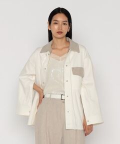 COMME CA PLATINUM / コムサ・プラチナ ブルゾン | 中空ストレッチデニム カバーオールジャケット