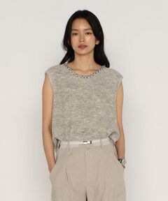 COMME CA PLATINUM / コムサ・プラチナ タンクトップ | ファンシーループジャージー ビジュー付きタンクトップ