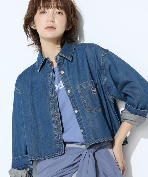 COMME CA PLATINUM/コムサ・プラチナ 7.5ozデニム クロップドシャツ 22:ブルー F COMME CA PLATINUM/コムサ・プラチナ 7.5ozデニム クロップドシャツ 22:ブルー F