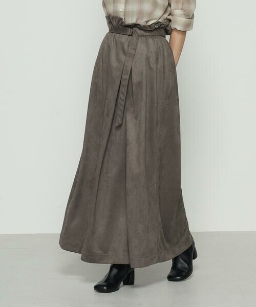 COMME CA PLATINUM / コムサ・プラチナ ロング・マキシ丈スカート | ポリスエード ラップ風スカート(20:カーキ)