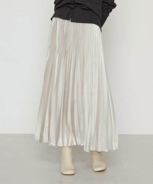 COMME CA PLATINUM / コムサ・プラチナ ロング・マキシ丈スカート | サテンチンツ コンビネーションプリーツスカート(07:エクリュ)