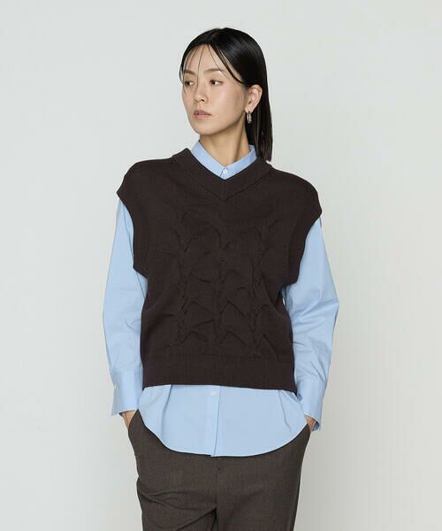 COMME CA PLATINUM / コムサ・プラチナ ニット・セーター | コットンポリエステルリリヤーン ニットベスト(14:ブラウン)