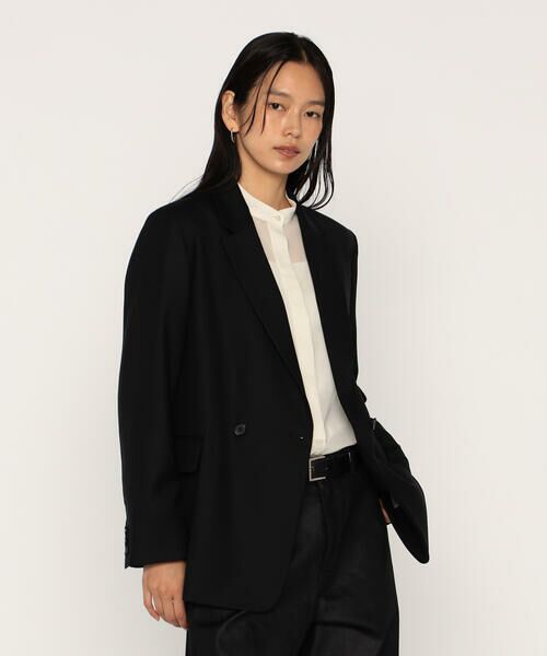 COMME CA PLATINUM/コムサ・プラチナ ウールギャバジン ダブルブレストジャケット 05:ブラック 9号 COMME CA PLATINUM/コムサ・プラチナ ウールギャバジン ダブルブレストジャケット 05:ブラック 9号
