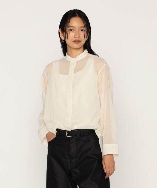 COMME CA PLATINUM / コムサ・プラチナ シャツ・ブラウス | ウールボイル バンドカラーシャツ(02:オフホワイト)