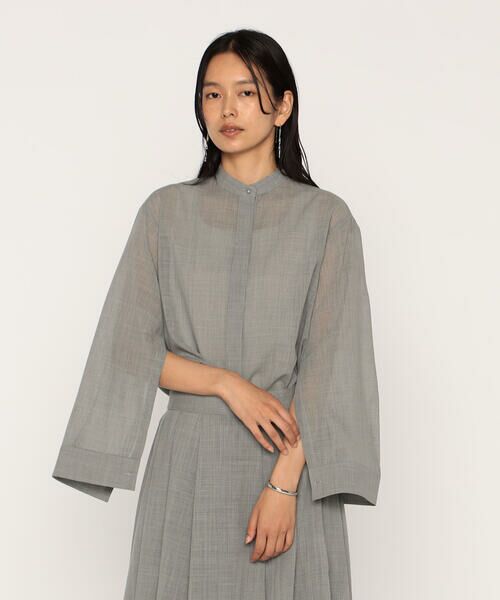 COMME CA PLATINUM / コムサ・プラチナ シャツ・ブラウス | ウールボイル バンドカラーシャツ(04:トップグレー)