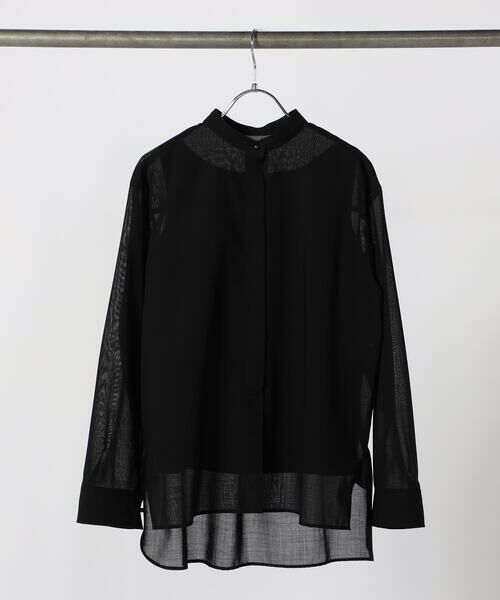 COMME CA PLATINUM / コムサ・プラチナ シャツ・ブラウス | ウールボイル バンドカラーシャツ(05:ブラック)