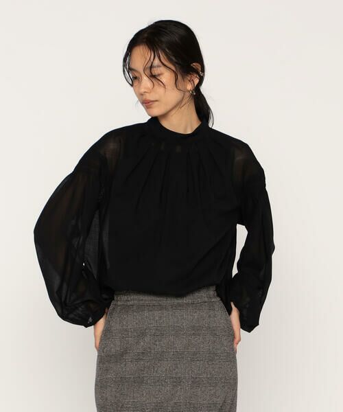 COMME CA PLATINUM / コムサ・プラチナ シャツ・ブラウス | ウールボイル スタンドカラ—タックブラウス | 詳細3