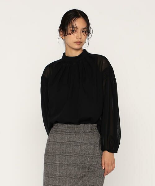 COMME CA PLATINUM / コムサ・プラチナ シャツ・ブラウス | ウールボイル スタンドカラ—タックブラウス | 詳細4