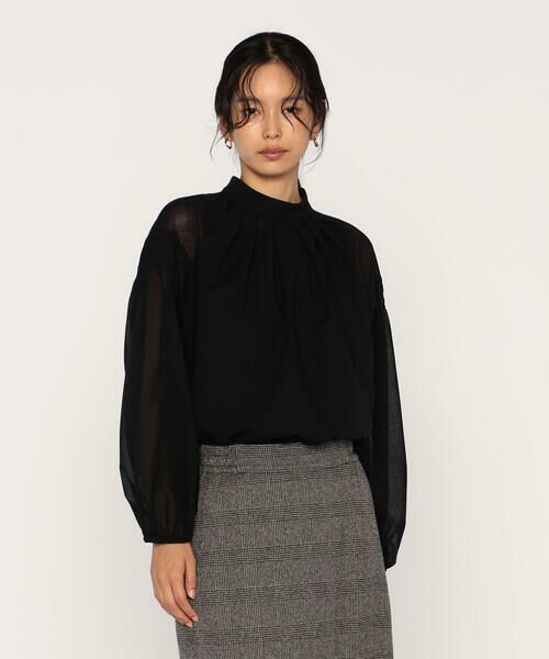 COMME CA PLATINUM / コムサ・プラチナ シャツ・ブラウス | ウールボイル スタンドカラ—タックブラウス | 詳細5