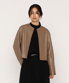 COMME CA PLATINUM / コムサ・プラチナ ノーカラージャケット | トルコラムレザー ノーカラージャケット