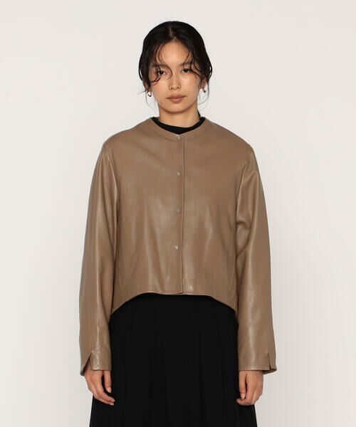 COMME CA PLATINUM / コムサ・プラチナ ノーカラージャケット | トルコラムレザー ノーカラージャケット | 詳細13
