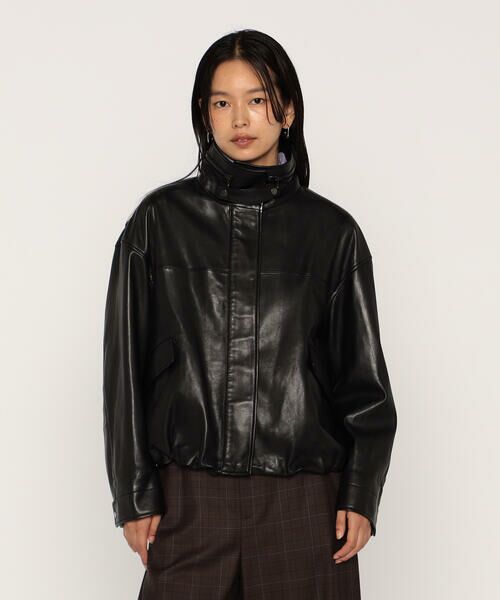 COMME CA PLATINUM/コムサ・プラチナ トルコラムレザー ブルゾン 05:ランプブラック 9号