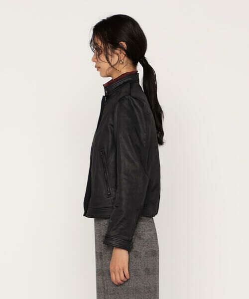 COMME CA PLATINUM / コムサ・プラチナ レザーブルゾン・ジャケット | レザーライクサテン シングルライダース | 詳細5