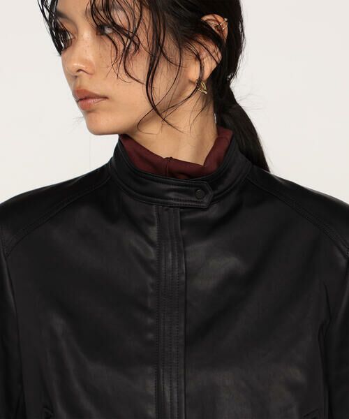 COMME CA PLATINUM / コムサ・プラチナ レザーブルゾン・ジャケット | レザーライクサテン シングルライダース | 詳細7