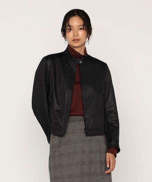 COMME CA PLATINUM / コムサ・プラチナ レザーブルゾン・ジャケット | レザーライクサテン シングルライダース | 詳細3