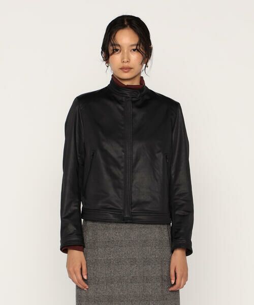 COMME CA PLATINUM / コムサ・プラチナ レザーブルゾン・ジャケット | レザーライクサテン シングルライダース | 詳細4
