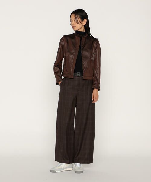 COMME CA PLATINUM / コムサ・プラチナ レザーブルゾン・ジャケット | レザーライクサテン シングルライダース | 詳細15