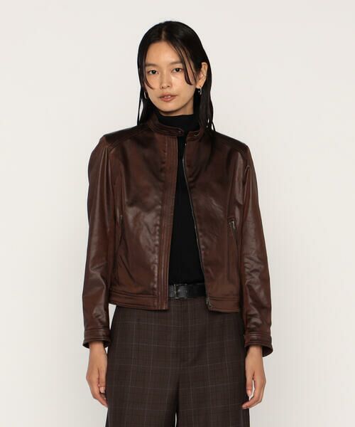 COMME CA PLATINUM / コムサ・プラチナ レザーブルゾン・ジャケット | レザーライクサテン シングルライダース | 詳細16