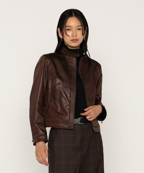 COMME CA PLATINUM / コムサ・プラチナ レザーブルゾン・ジャケット | レザーライクサテン シングルライダース | 詳細17