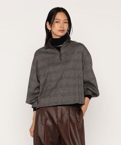 COMME CA PLATINUM / コムサ・プラチナ カットソー | グレンチェックジャカードジャージー ジップアッププルオーバー