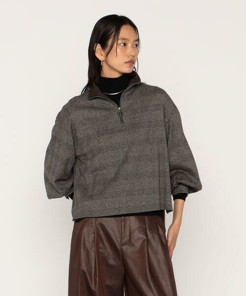 COMME CA PLATINUM / コムサ・プラチナ カットソー | グレンチェックジャカードジャージー ジップアッププルオーバー | 詳細3