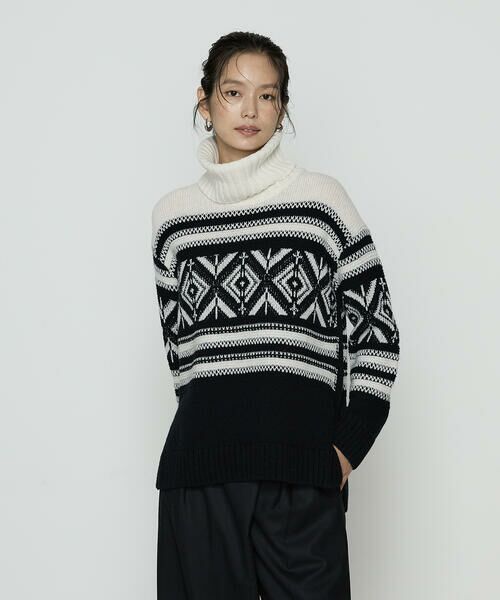 COMME CA PLATINUM / コムサ・プラチナ ニット・セーター | ジャカード編み スヌード付きニットプルオーバー | 詳細1