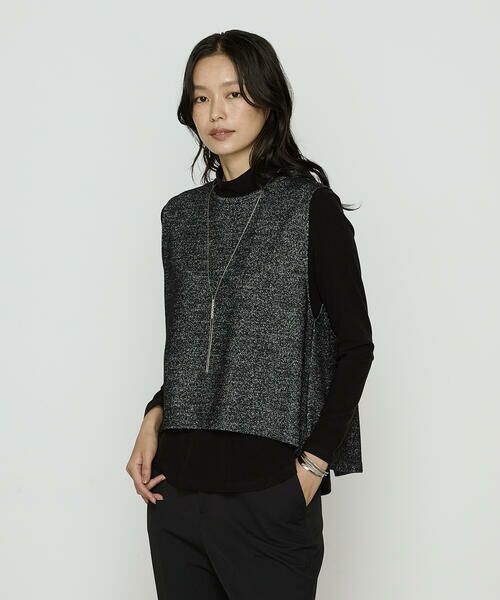 COMME CA PLATINUM / コムサ・プラチナ カットソー | ツイード柄リバージャージー アンサンブルプルオーバー(05:ブラック)