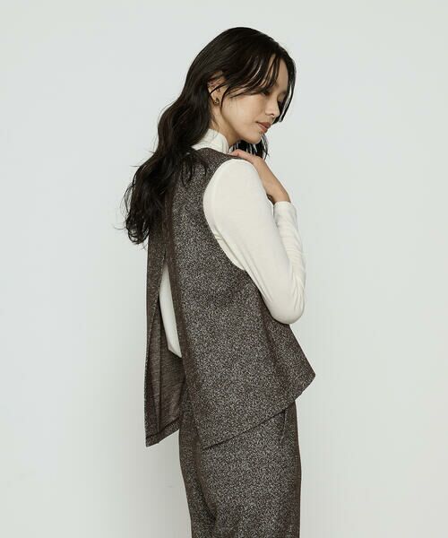 COMME CA PLATINUM / コムサ・プラチナ カットソー | ツイード柄リバージャージー アンサンブルプルオーバー(14:ブラウン)