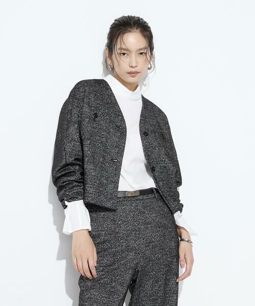 COMME CA PLATINUM / コムサ・プラチナ ノーカラージャケット | ツイード柄リバージャージー ノーカラージャケット | 詳細7