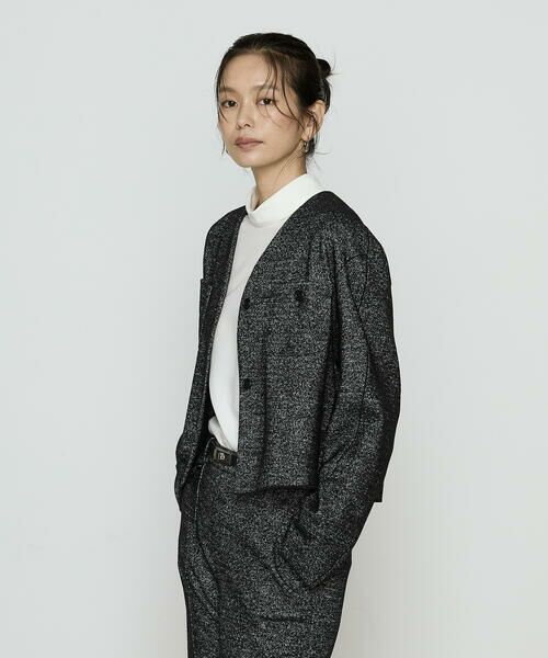 COMME CA PLATINUM / コムサ・プラチナ ノーカラージャケット | ツイード柄リバージャージー ノーカラージャケット | 詳細4